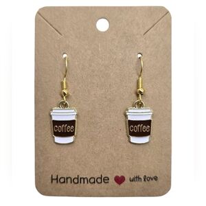 Gold Stainless Steel Coffee Cup Drop Earrings